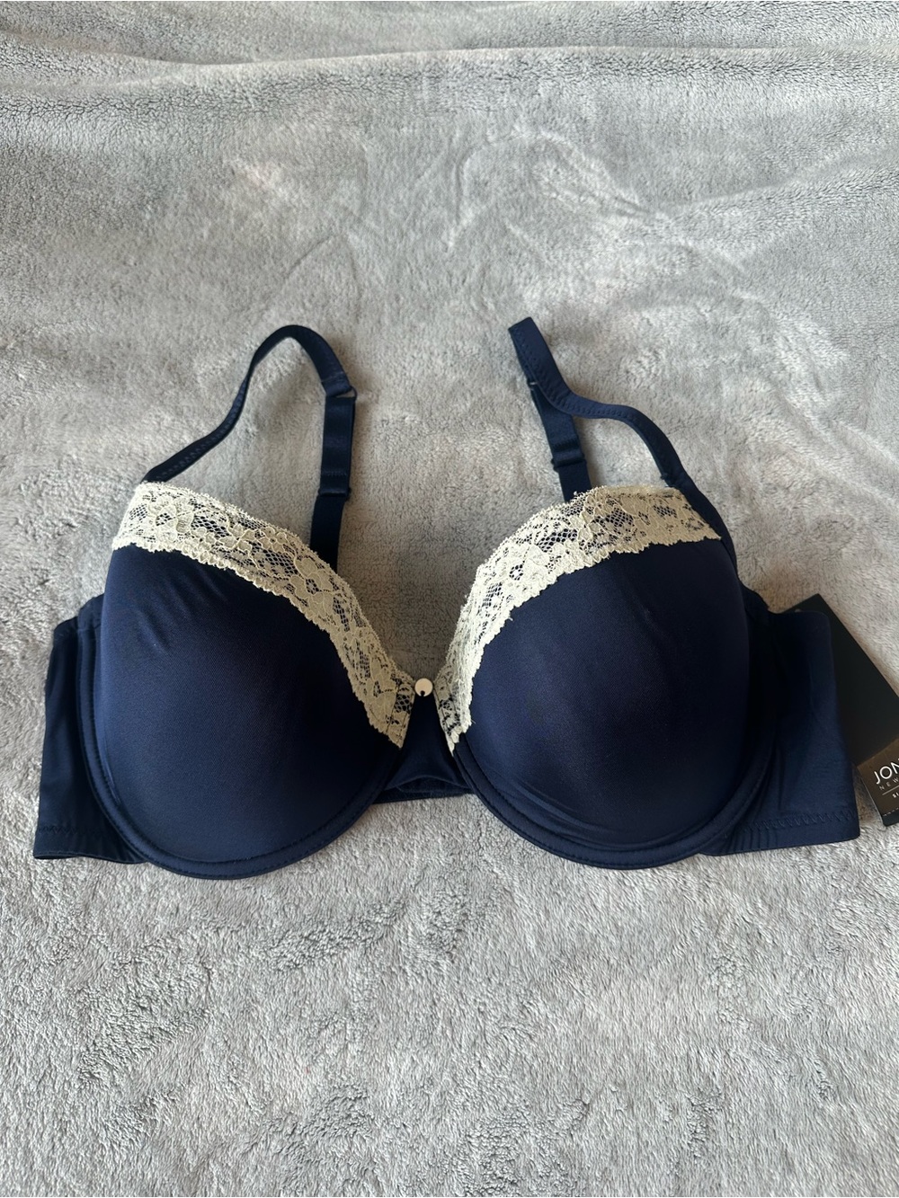 Jones New York Navy Bra with Cream Lace Trim